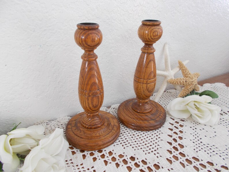 Vintage Wood Taper Candle Holder Set Carved Candleholder Pair Etsy