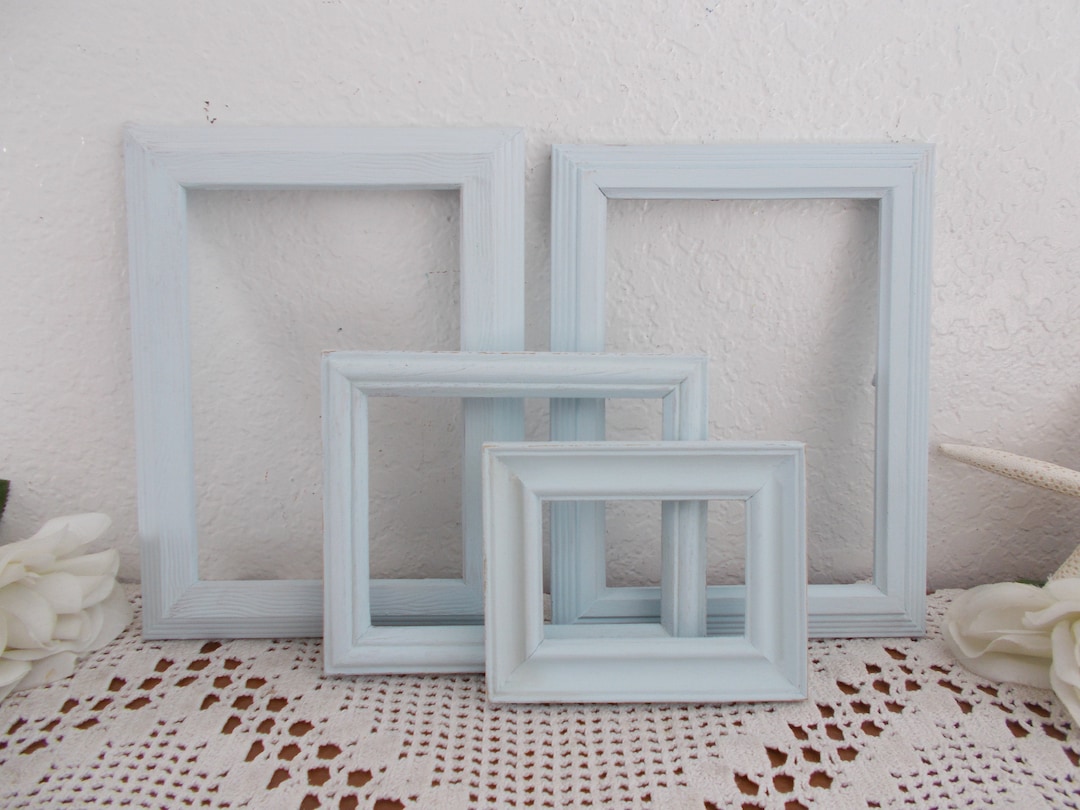 Light Blue Picture Frame Set up Cycled Vintage Wood Photo Gallery
