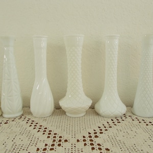 Vintage White Milk Glass Vase Set Spring Summer Fall Instant Wedding Collection Shabby Chic Beach  Cottage Country Farmhouse Home Decor Gift