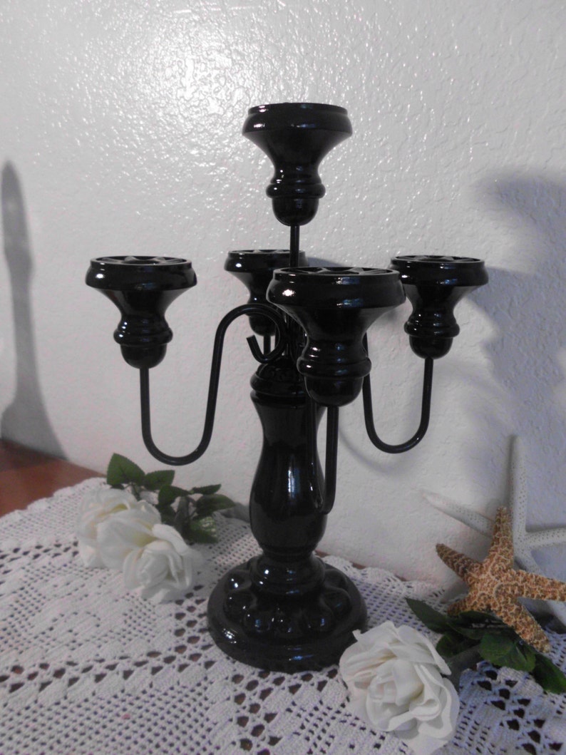 Halloween Black Candelabra 5 Arm Taper Candleholder Spooky Etsy