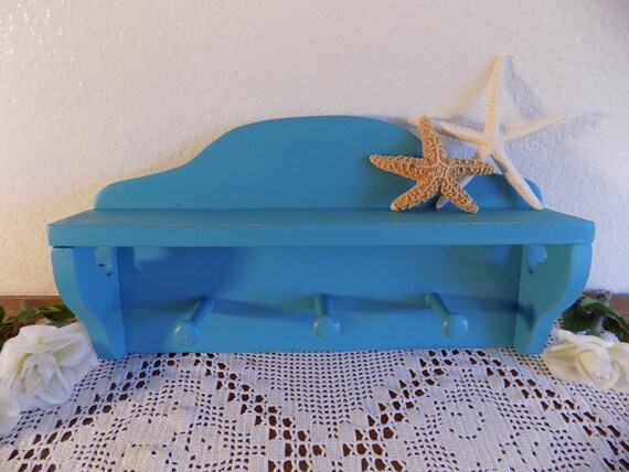 Turquoise Aqua Teal Blue Wall Shelf Hanging Peg Rack Beach | Etsy