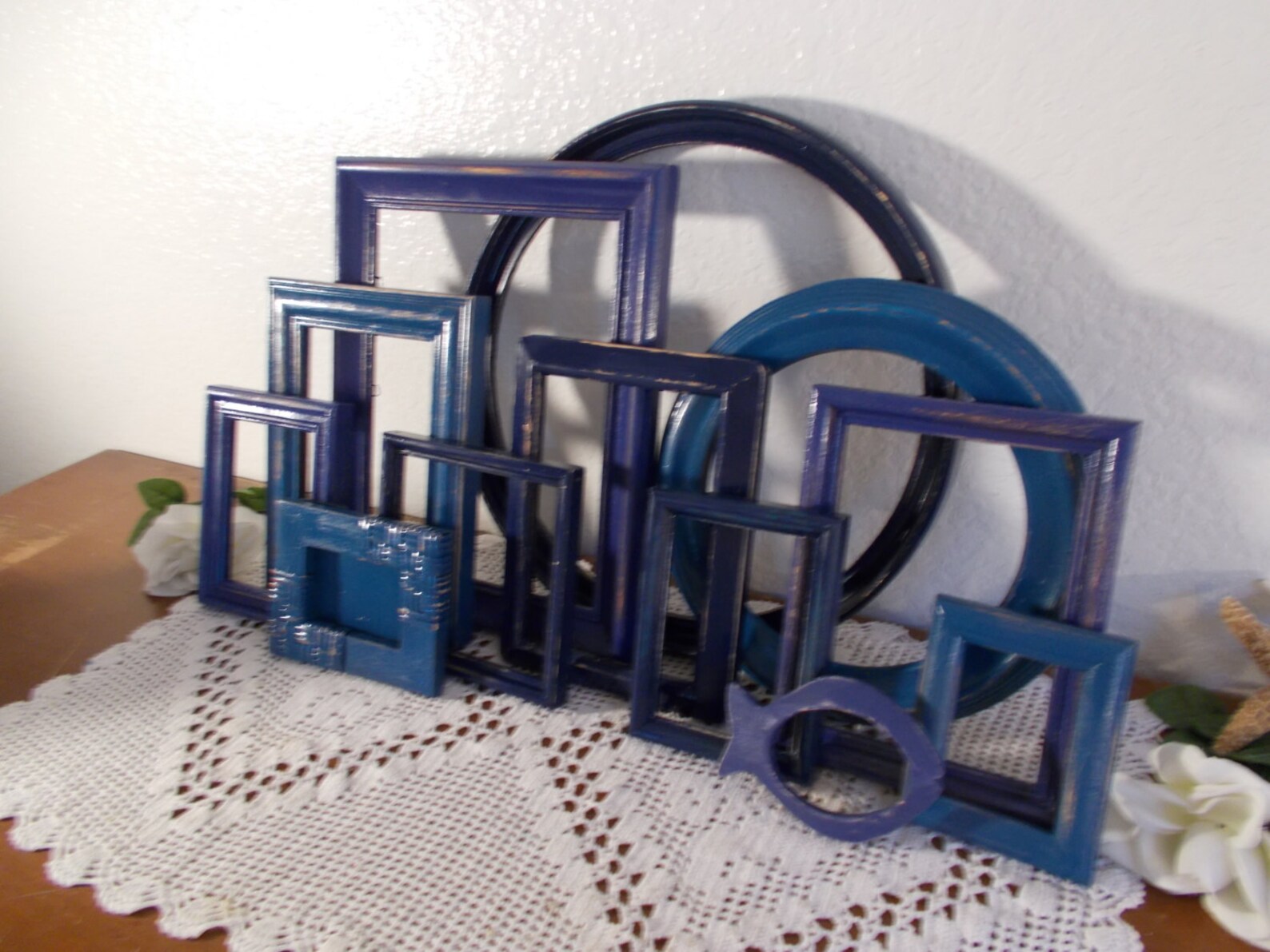 Blue Picture Frame Set Photo Gallery Collection Beach Cottage Etsy