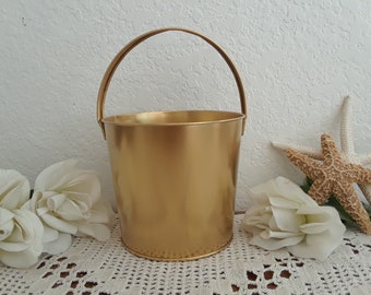 Gold Wedding Flower Girl Basket Up Cycled Vintage Beach Bucket Sand Pail Spring Summer Fall Winter Buffet Reception Decoration Gift Him Her