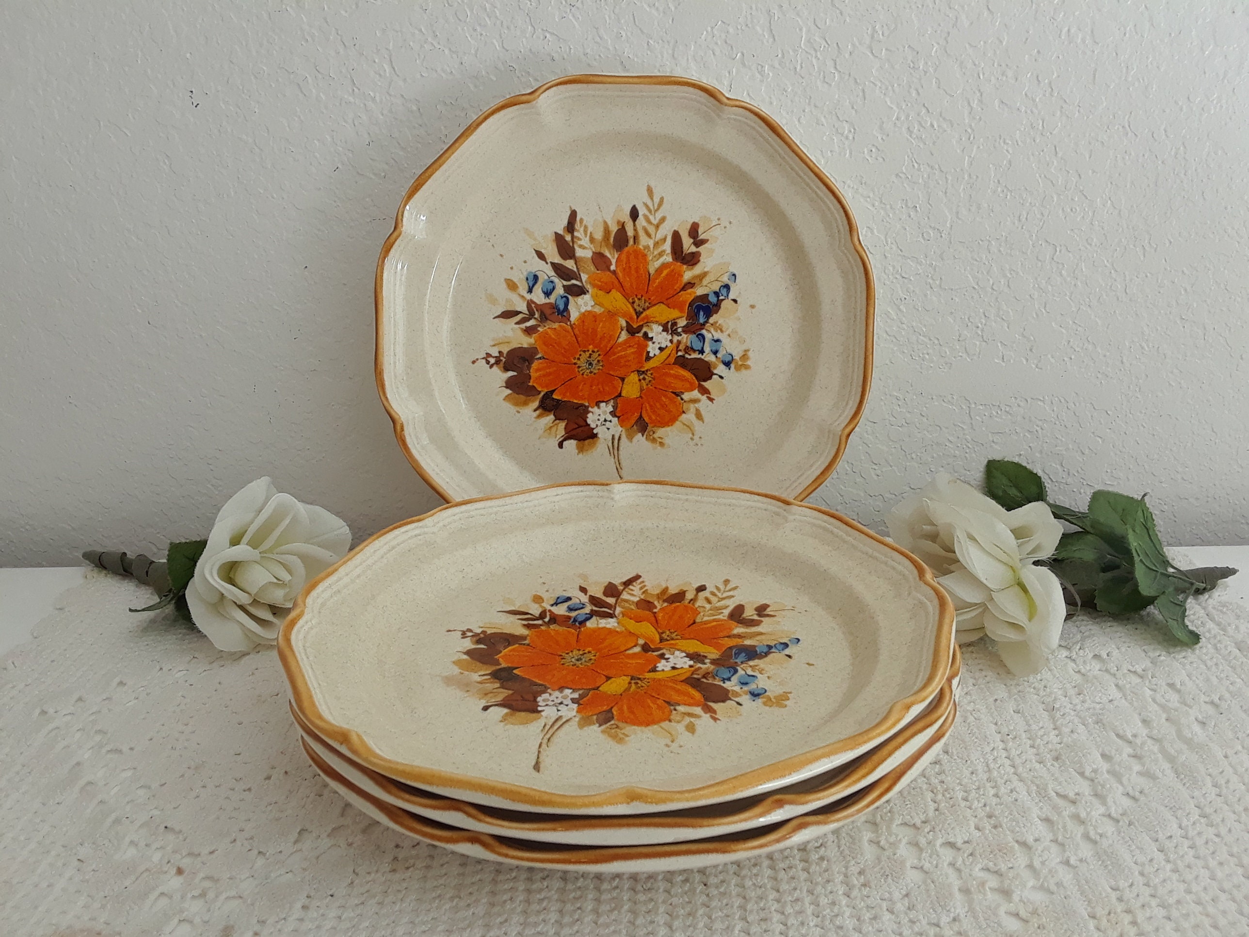 MIKASA　ディスプレイ　プレート Vintage Orange Yellow Flower Brown Leaf & Bluebell Mikasa