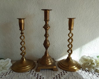 Vintage Gold Brass Unity Wedding Candle Holder Set Taper Trio Candleholder Collection Midcentury Hollywood Regency Romantic Retro Home Decor