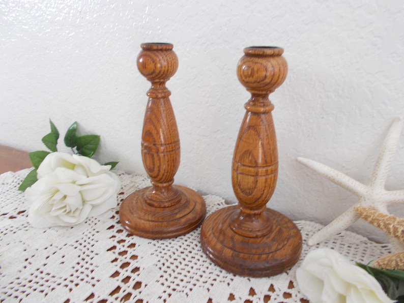 Vintage Wood Taper Candle Holder Set Carved Candleholder Pair Etsy