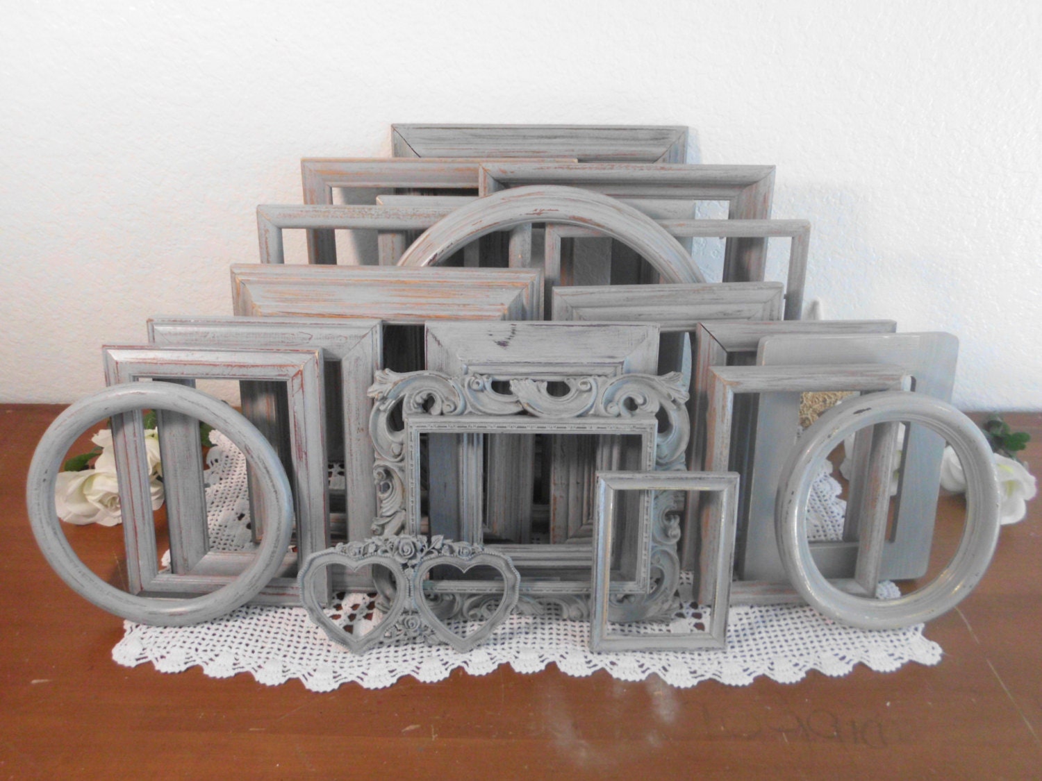 Gray Picture Frame Set Rustic Grey Photo Wall Gallery Etsy