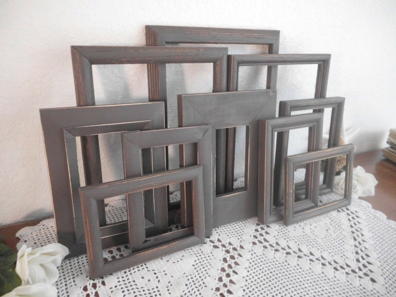 Rustic Brown Picture Frame Set Shabby Chic Distressed Photo Etsy