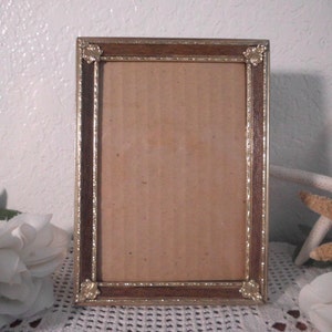 Vintage Gold & Brown Picture Frame 5 x 7 Photo Decoration Mid Century Country Western Man Cave Home Decor Rustic Wedding Decoration Gift Him