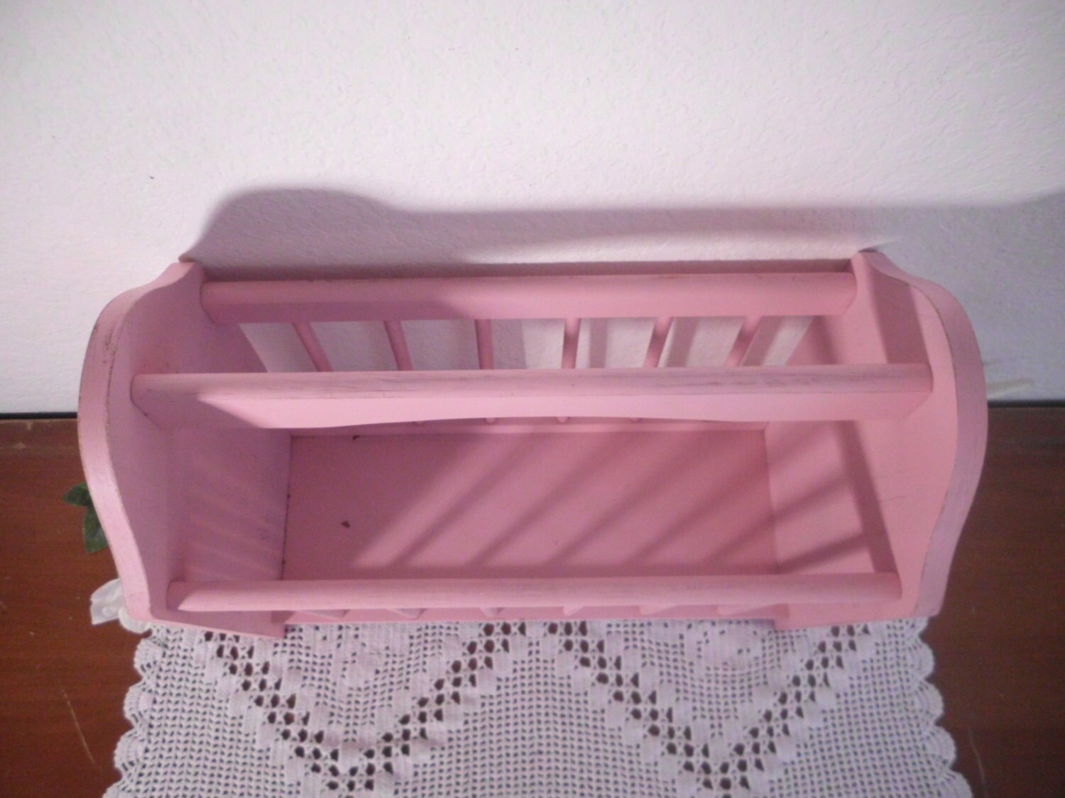 Magazine Rack Pink Shabby Chic Wood Rustic Beach Cottage French Country ...