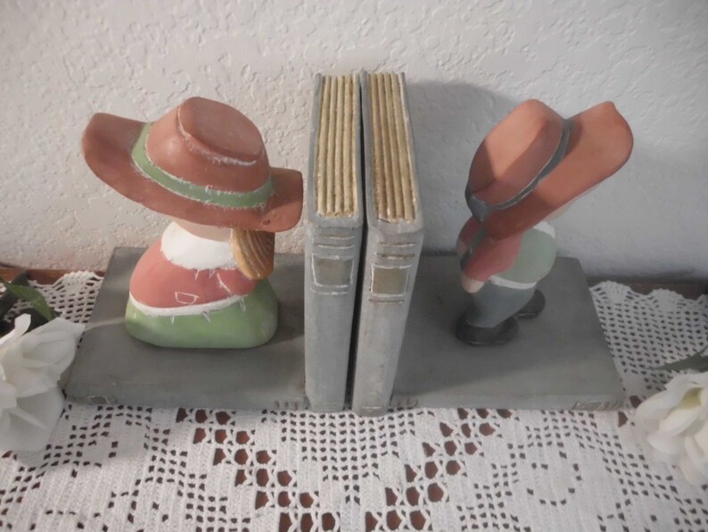 Vintage Childrens Bookend Set Boy Girl Rustic Pair of Two Door Etsy