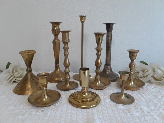 Vintage Gold Brass Candle Holder Set Taper Candlestick Collection Mid  Century Home Decor Fall Shabby Chic Wedding Reception Table Decoration -   Canada