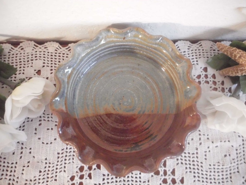 Vintage Gourmet Ironstone Stoneware Blue Brown Food Dish Quiche Pie Plate Baking Dish Fluted Casserole Eco Friendly Gift for Him Her