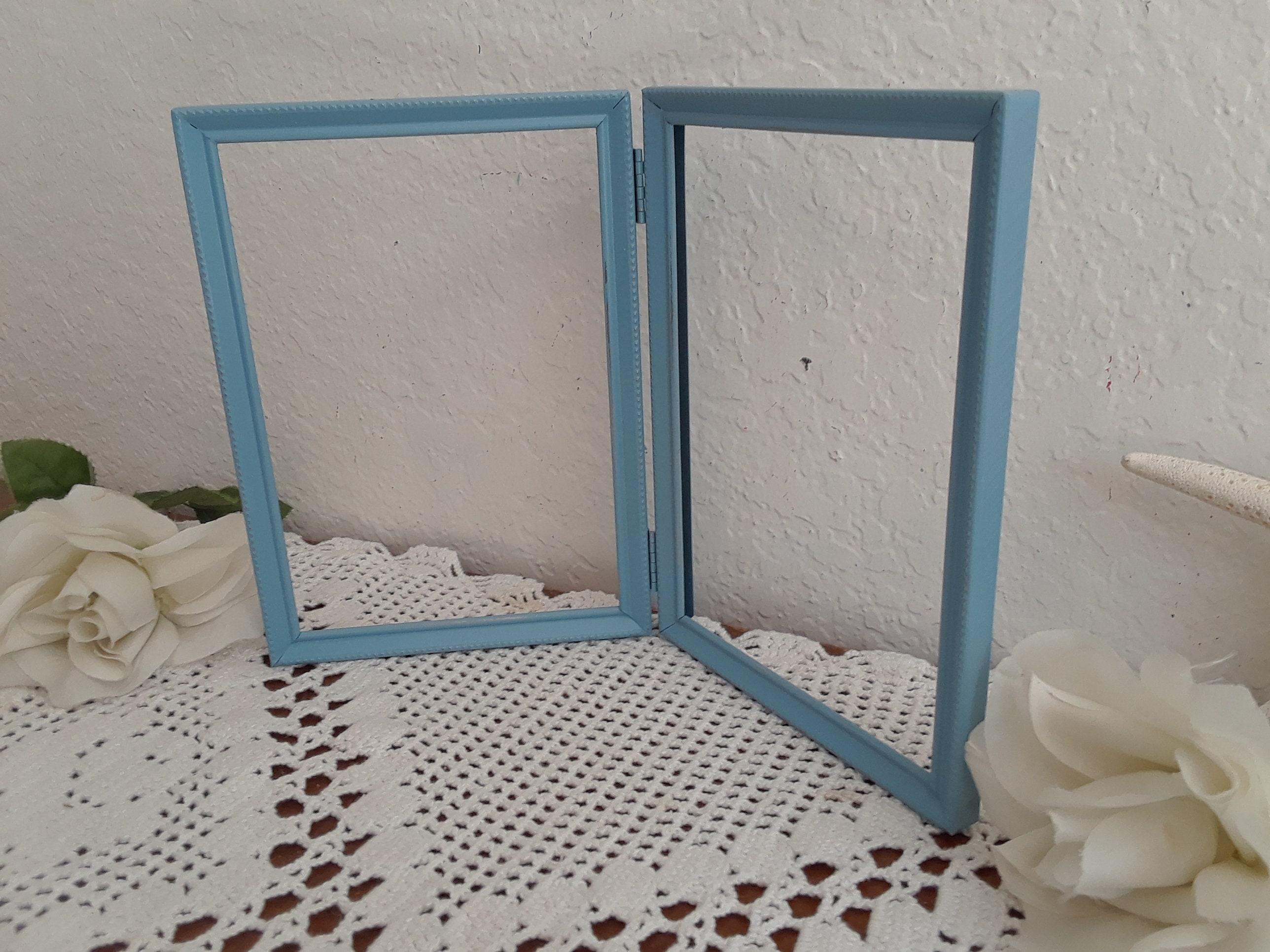 Blue Shabby Chic Hinged Picture Frame Two 5x7 Double Sided Etsy