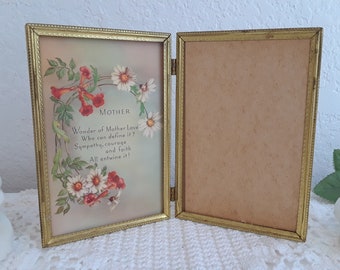 Vintage Mother's Day Gift Gold Framed Quote Double Sided Hinged Picture Frame Mid Century Country Farmhouse Shabby Chic Cottage Home Decor