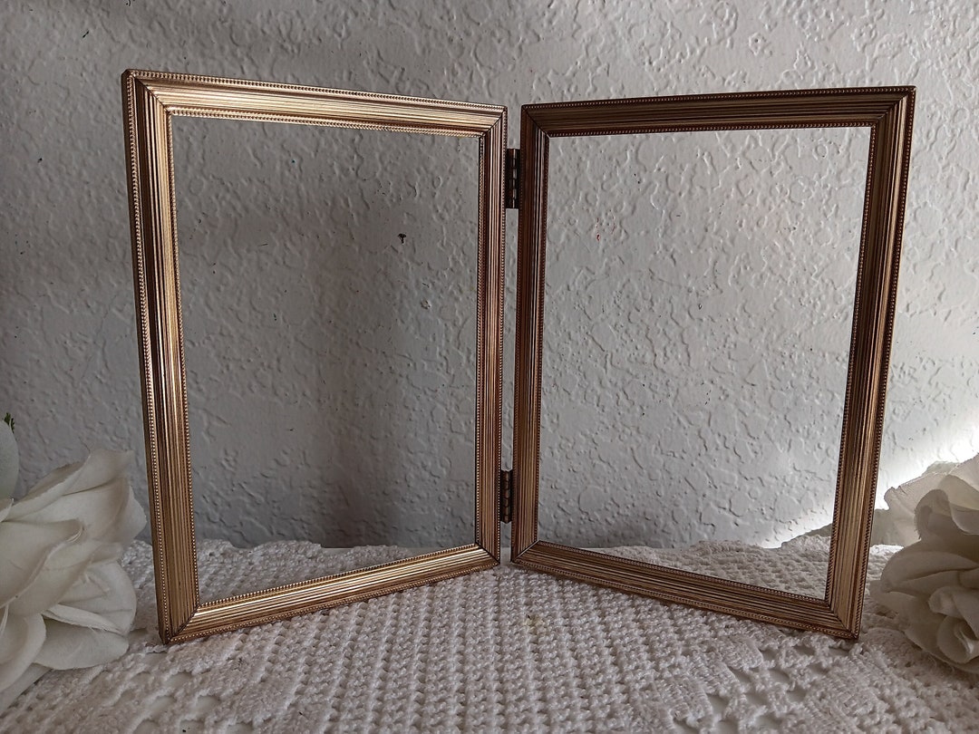 Vintage Gold Metal Hinged Picture Frame 2 Folding Double Sided 5 X 7 ...