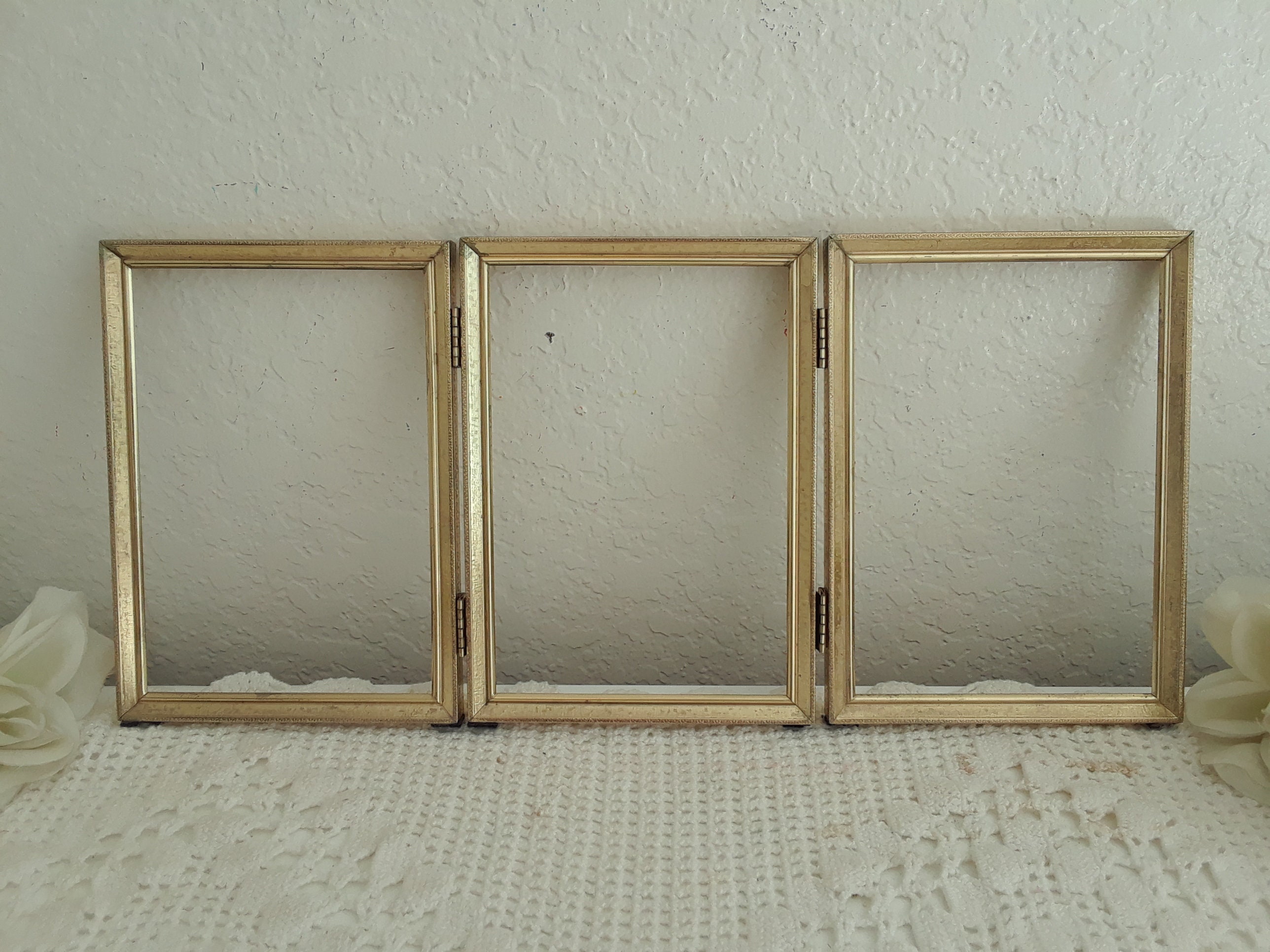 Vintage Ornate Gold Metal Hinged Picture Frame 3 - 5x7 Trio Photo ...