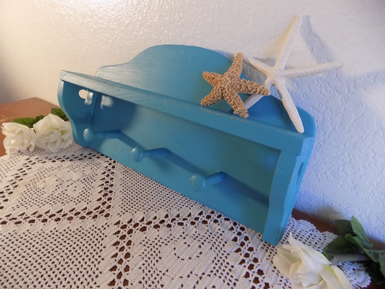Turquoise Aqua Teal Blue Wall Shelf Hanging Peg Rack Beach | Etsy