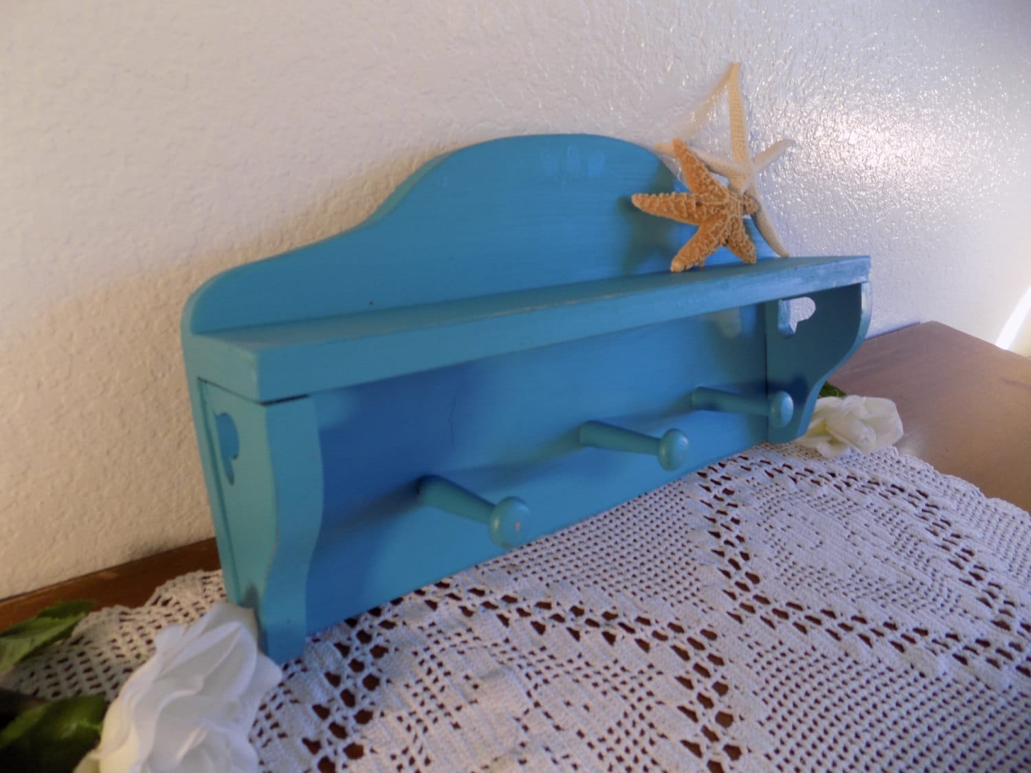 Turquoise Aqua Teal Blue Wall Shelf Hanging Peg Rack Beach | Etsy