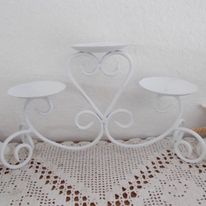 White Unity Candle Holder Rustic Shabby Chic Distressed Up Cycled Vintage Candelabra Beach Cottage French Country Farmhouse Home Decor Gift