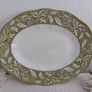 Vintage English Staffordshire Sterling Colonial Ironstone J & G Meakin Renaissance Green and White Platter Crafted in England