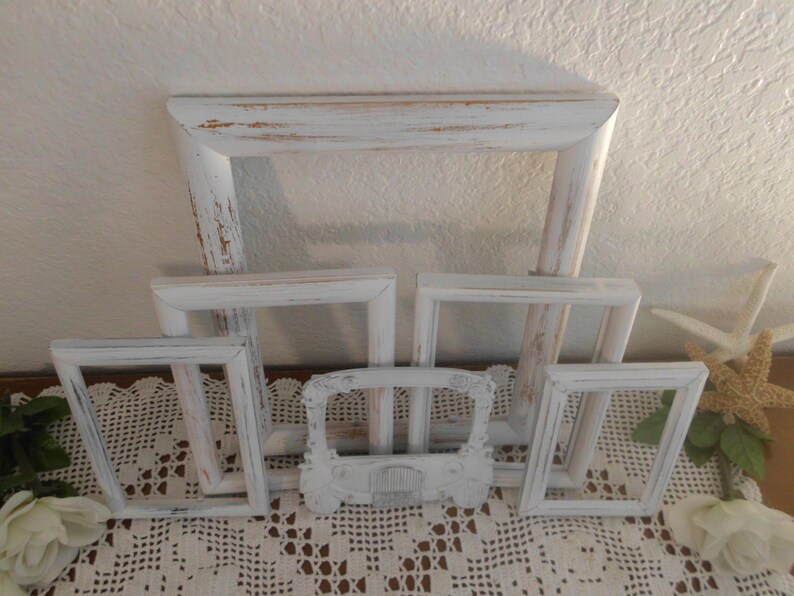 Just Married White Shabby Chic Frame Set Rustic Distressed Picture Photo Wedding Reception Decoration Country Cottage Home Decor Gift Her