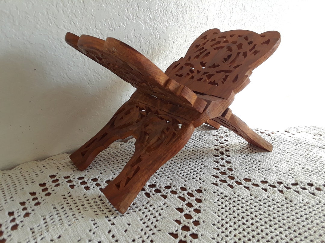 Vintage Carved Wood Folding Bookend Kitchen Counter Bookcase Etsy