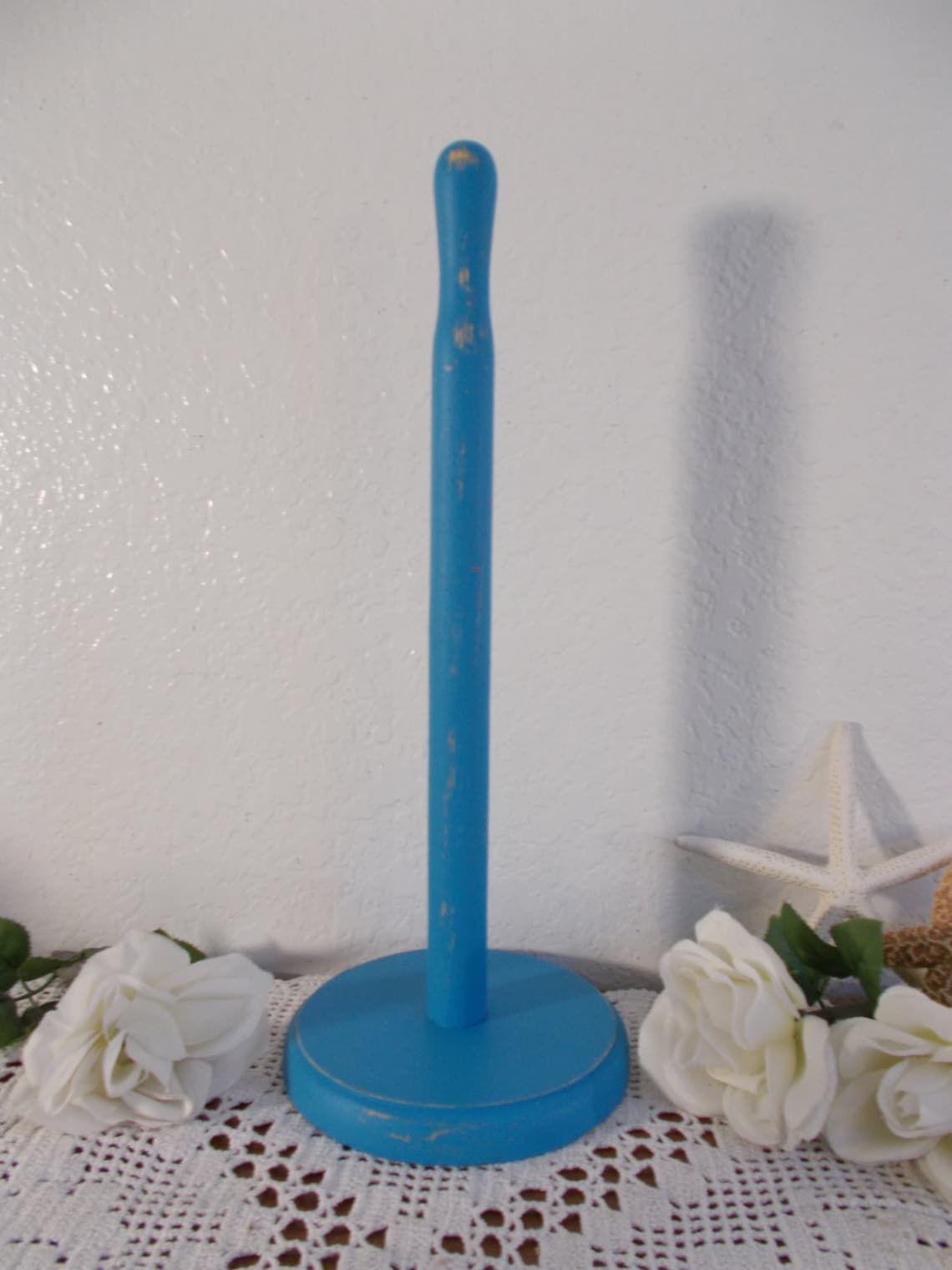 Aqua Turquoise Blue Paper Towel Holder Shabby Chic Wood Beach Etsy