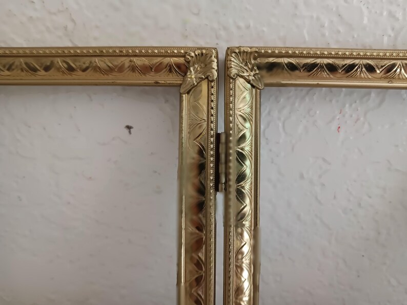 Vintage Ornate Double Hinged Gold Brass Picture Frame Folding 2 - 5 X 7 ...