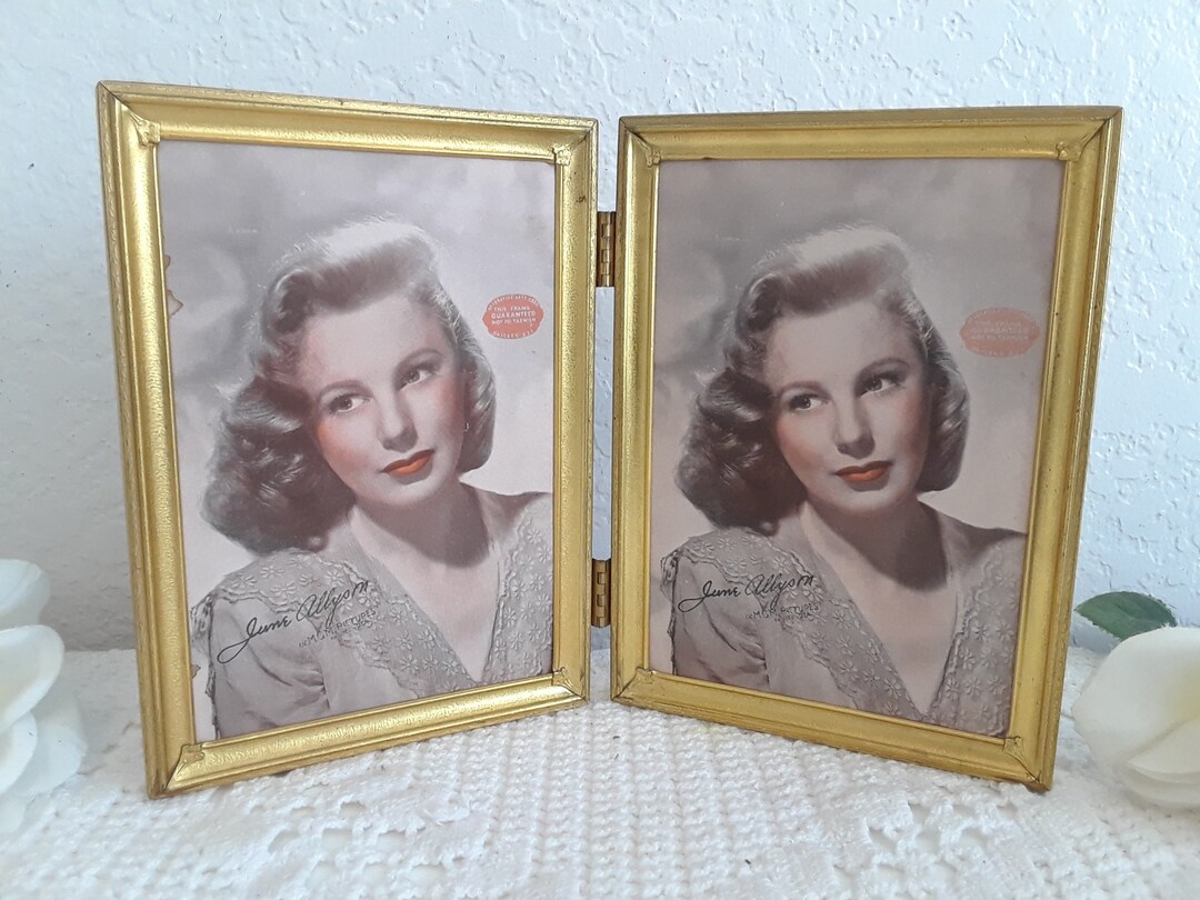 Vintage Ornate Double Hinged Gold Metal Picture Frame Folding 2 - 5 X 7 ...