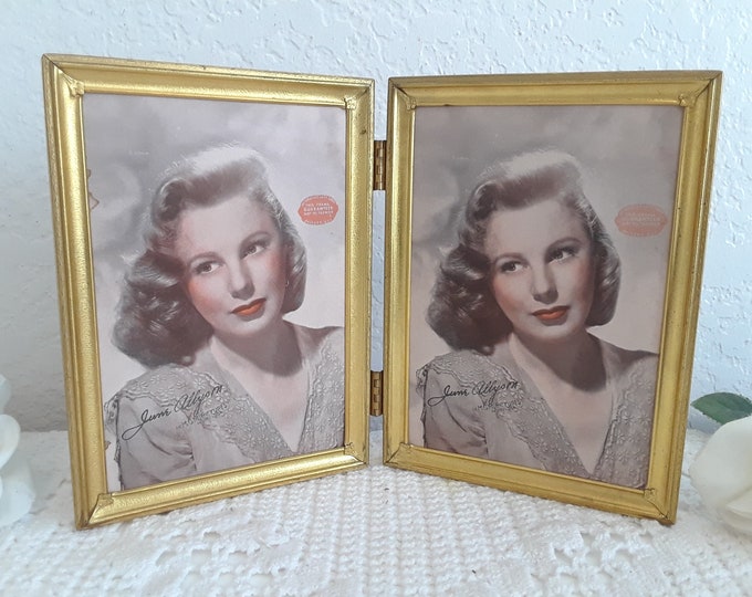 Vintage Ornate Double Hinged Gold Metal Picture Frame Folding 2 - 5 X 7 ...