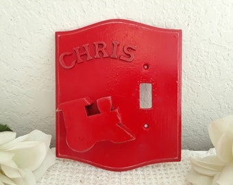 Chris Red Train Engine Toggle Light Switch Plate Cover Upcycled Vintage Rustic Wood Wall Decoration Boy Nursery Bedroom Home Decor