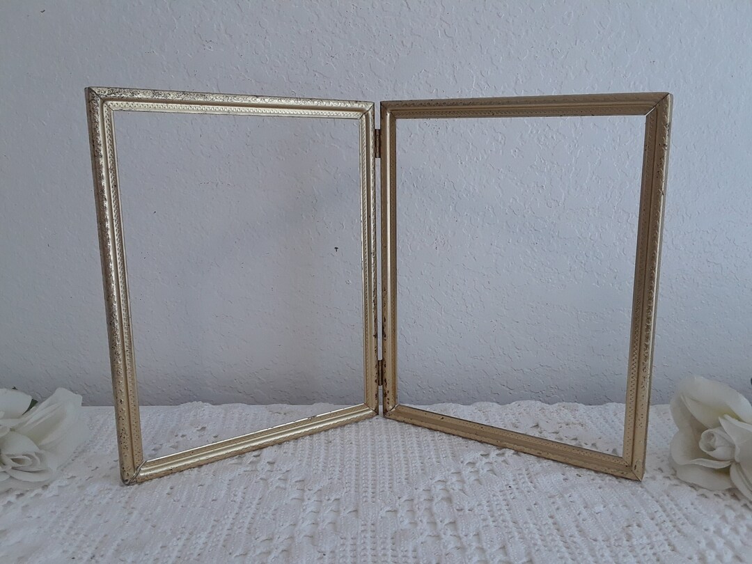 Vintage Ornate Double Hinged Gold Metal Picture Frame Folding 2 - 8 X ...