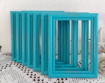 Turquoise Teal Blue Picture Frame 5 x 7 Photo Decoration Upcycled Vintage Rustic Shabby Chic Distressed Wood Coastal Seaside Home Decor Gift