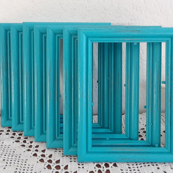 Turquoise Teal Blue Picture Frame 5 x 7 Photo Decoration Upcycled Vintage Rustic Shabby Chic Distressed Wood Coastal Seaside Home Decor Gift