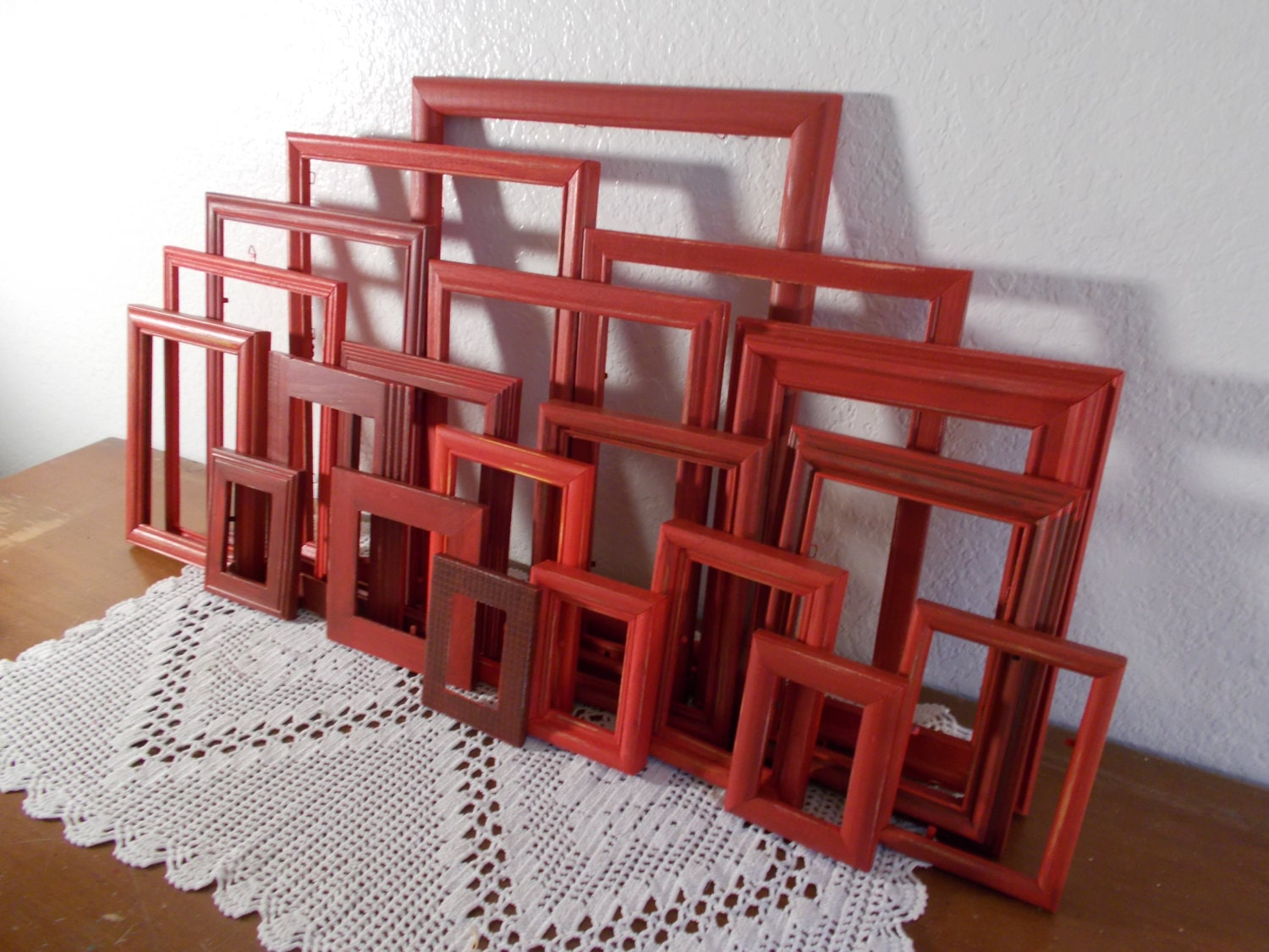 Rustic Red Frame Set Picture Photo Shabby Chic Distressed Wall Gallery ...