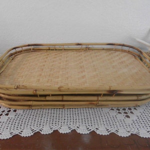 Vintage Serving Tray Bamboo and Rattan Beach Cottage Island Home Decor Tropical Luau Decoration Birthday Christmas Gift For Him Stackable image 5