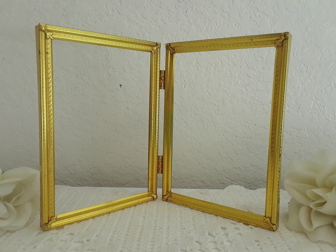 Vintage Double Hinged Gold Plated Picture Frame Folding Photo ...