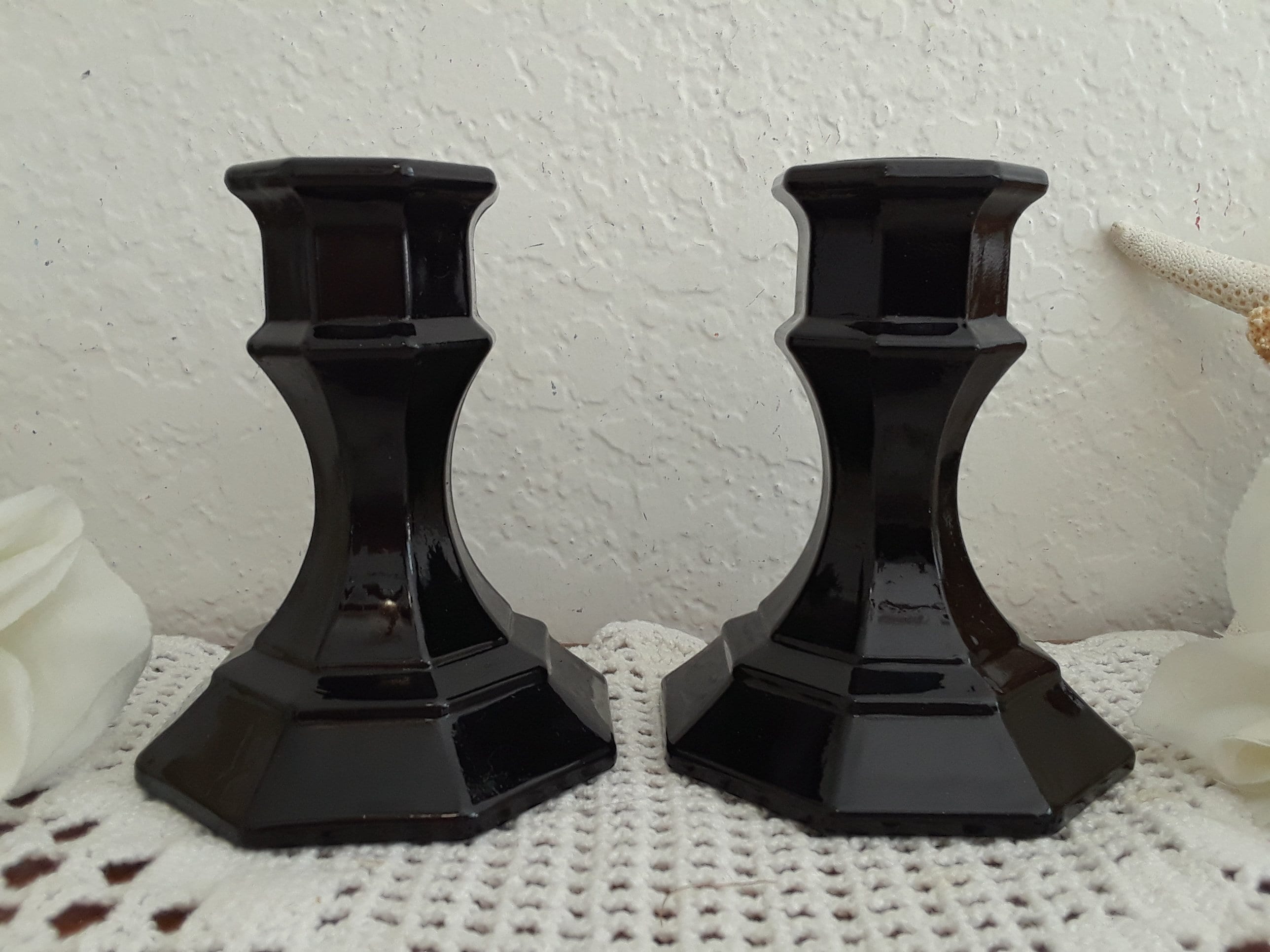 Black Candle Holder Set Shiny Gloss Black Taper Candlestick Etsy