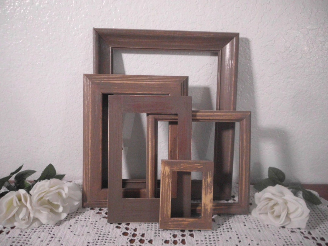 Rustic Brown Picture Frame Set Shabby Chic Distressed Photo Etsy.de