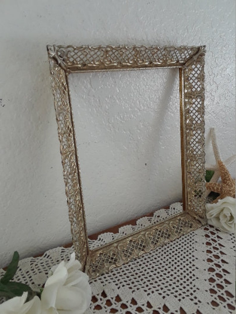 Vintage Ornate Gold & White Metal Picture Frame 8 X 10 Photo Decoration ...