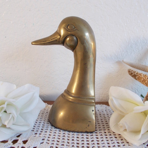 Vintage Gold Brass Duck Book End Paper Weight Door Stop Man Cave Den Lake House Hunter Cabin Boy Bedroom Home Decor Birthday Gift for Him