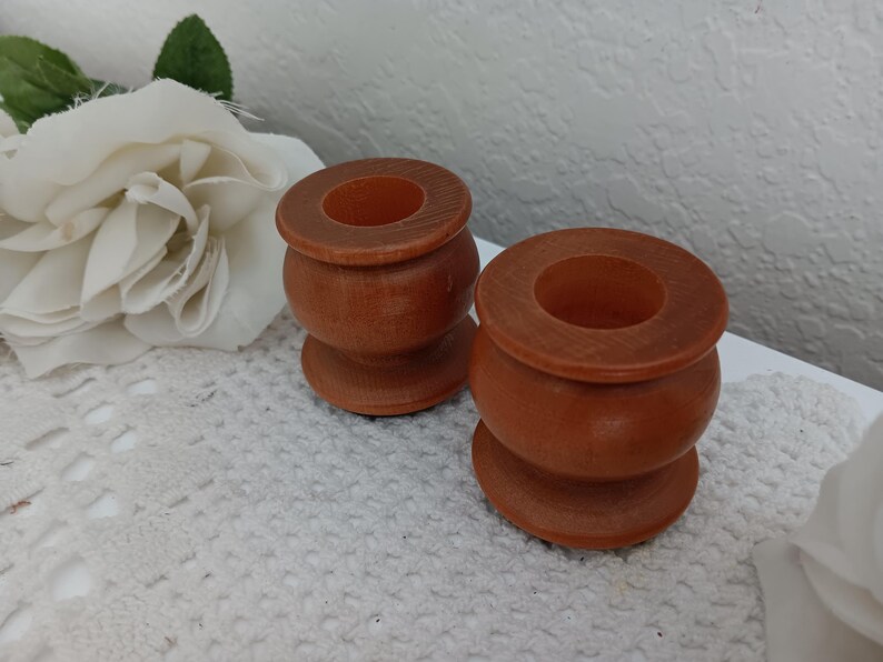 Vintage Wood Taper Candle Holder Set Carved Candleholder Pair Mid ...