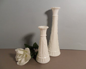 Vintage White Milk Glass Vases Wedding Instant Collection Set Cottage Home Decor Spring Summer Beach Country Farmhouse Pair Gift Lovely