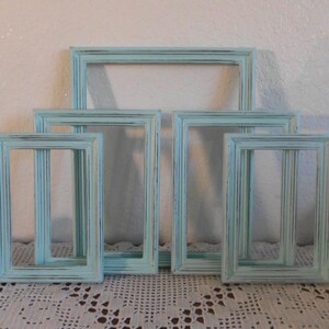 Mint Blue Green Picture Frame Set Rustic Distressed Photo Wall Gallery Collection Pastel Shabby Chic Cottage Home Decor Wedding Decoration image 1