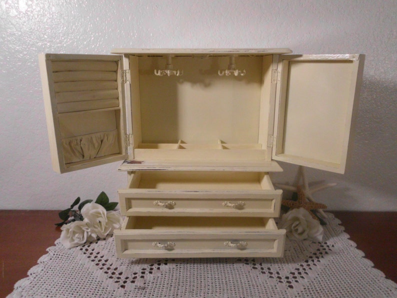 Large Ivory Cream Jewelry Box Rustic Shabby Chic Distressed Etsy