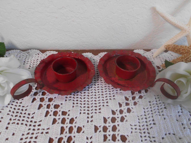 Vintage Rustic Red Candle Holder Set Retro Country Farmhouse Etsy