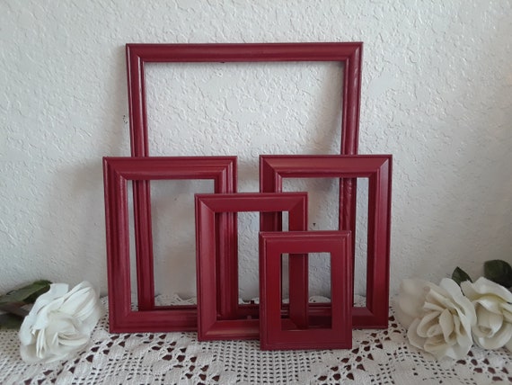 Rustic Red Picture Frame Set up Cycled Vintage Wood Photo Gallery  Collection Country Farmhouse Athletic Boy Bedroom Man Cave Home Decor Gift  
