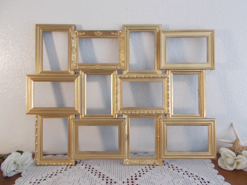 Gold Wedding Seating Chart Collage Frame Ornate Spring Summer Fall Winter Reception Centerpiece Decoration Hollywood Regency Home Decor Gift