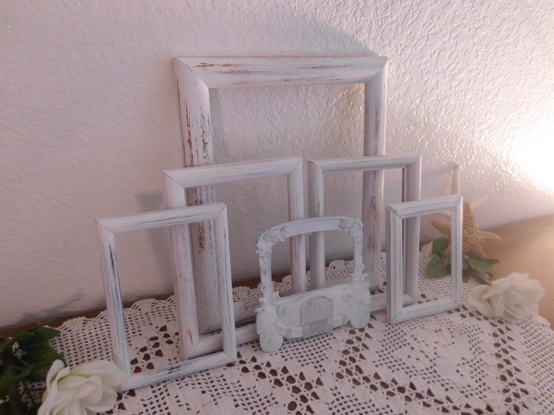 Just Married White Shabby Chic Frame Set Rustic Distressed Picture Photo Wedding Reception Decoration Country Cottage Home Decor Gift Her